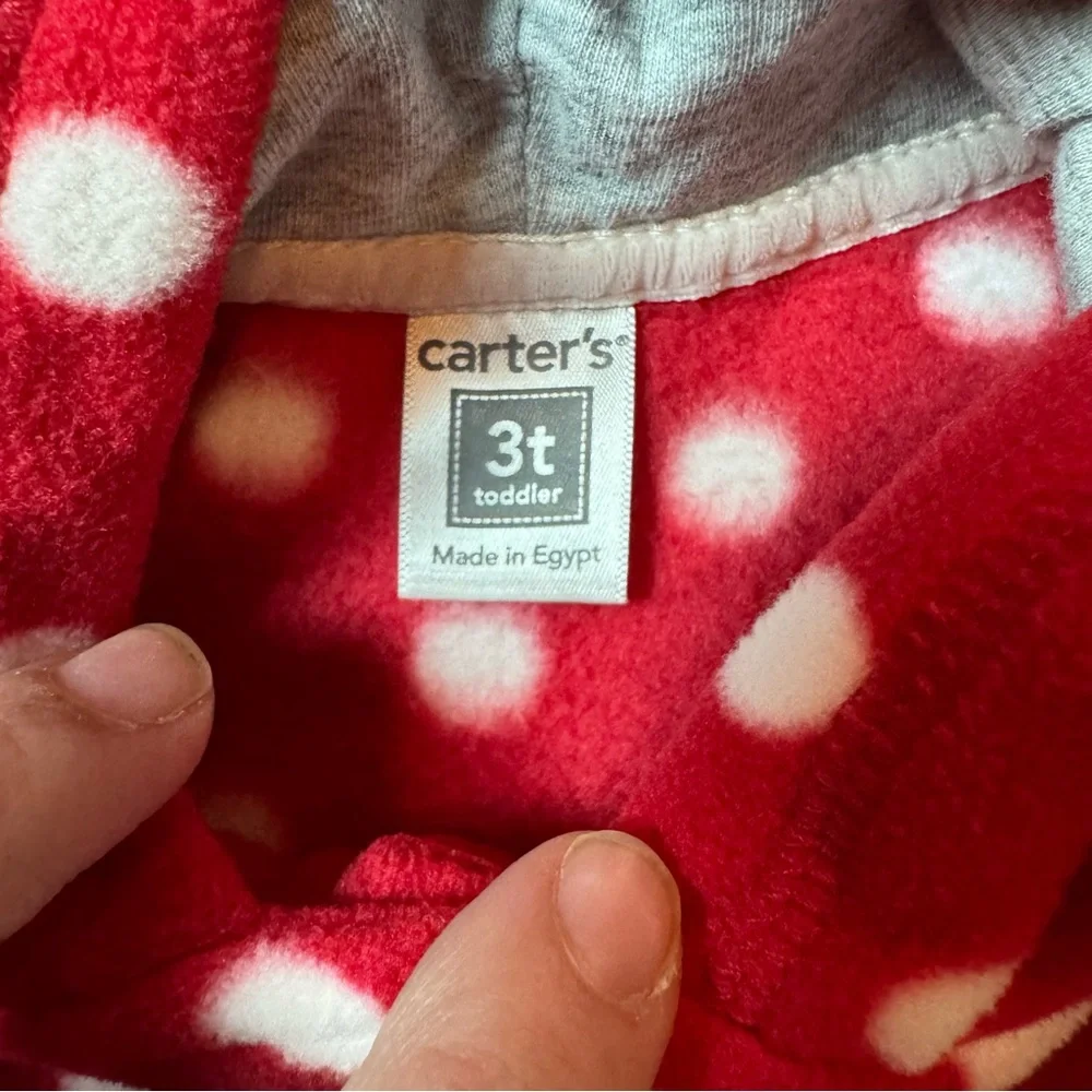 Carters Toddler Girls Red White Polka‎ Dot Fleece Button Up Hooded Jacket 3T